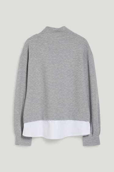 Damen - Sweatshirt - 2-in-1-Look - hellgrau-melange