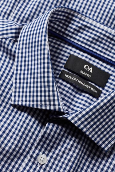 Hommes - Chemise de bureau - slim fit - col cutaway - facile à repasser - matière recyclée - bleu foncé / blanc