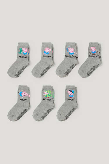 Exclu web - Lot de 7 - Peppa Pig - chaussettes à motif - gris chiné
