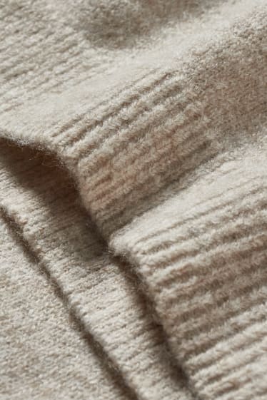 Femei - Cardigan tricotat cu glugă - bej melanj