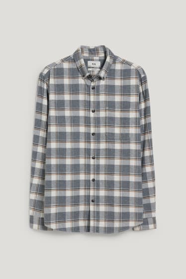 Uomo - Camicia in flanella - regular fit - button down - quadri - bianco / grigio