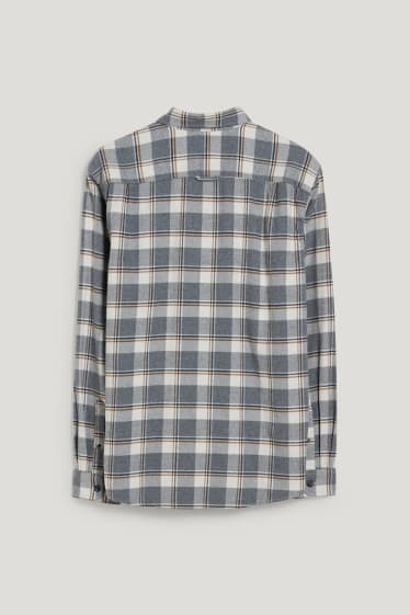 Uomo - Camicia in flanella - regular fit - button down - quadri - bianco / grigio