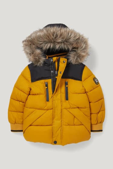Toddler Boys - Quilted jacket with hood and faux fur trim - yellow