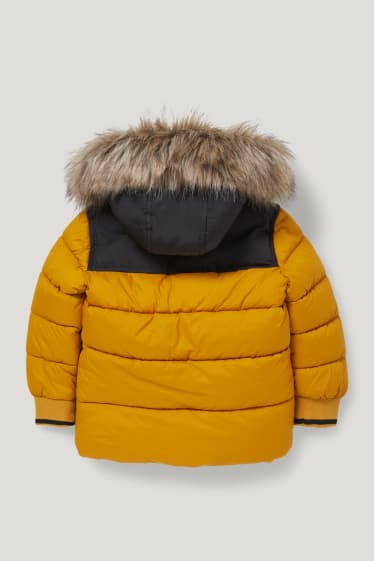 Niños - Plumífero con capucha y pelo sintético - amarillo