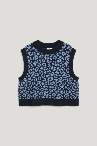 Dames - Spencer - gerecyclede stof - met patroon - donkerblauw