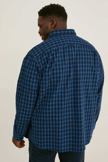 Mężczyźni XL - Koszula - regular fit - przypinany kołnierzyk - w kratę - ciemnoniebieski