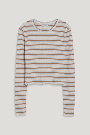 Exclusiu online - CLOCKHOUSE - samarreta crop de màniga llarga - ratlles - beix/blau