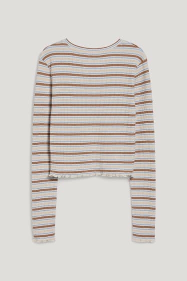 Exclusiu online - CLOCKHOUSE - samarreta crop de màniga llarga - ratlles - beix/blau