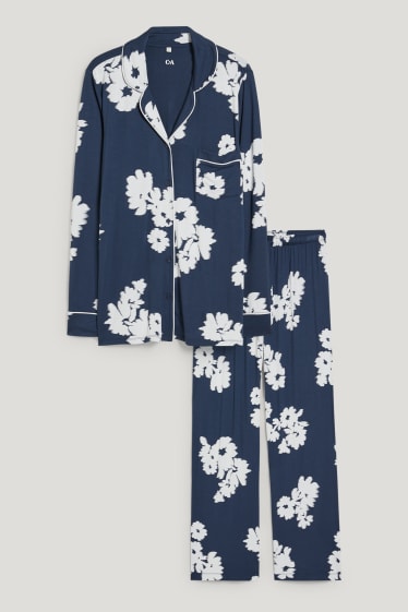 Femmes - Pyjama - à fleurs - bleu foncé