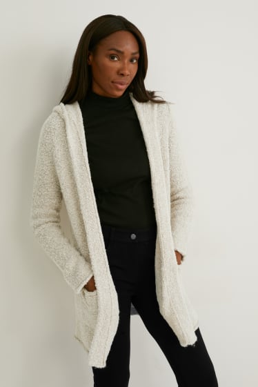 Damen - Strickjacke mit Kapuze - cremefarben