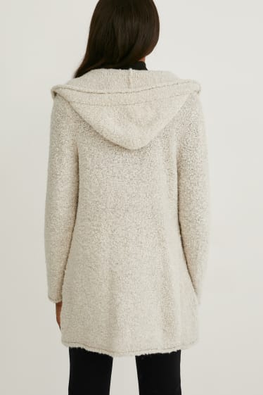 Damen - Strickjacke mit Kapuze - cremefarben