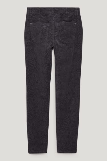 Dames - Broek van fluweel - mid waist - slim fit - LYCRA® - met patroon - antraciet