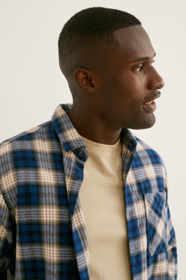 Home - Camisa de franel·la - regular fit - Kent - de quadres - blau/beix