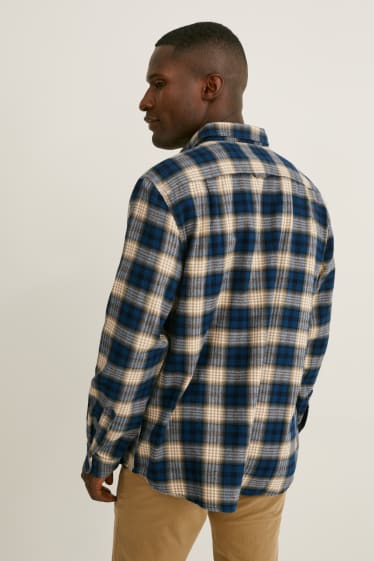 Home - Camisa de franel·la - regular fit - Kent - de quadres - blau/beix