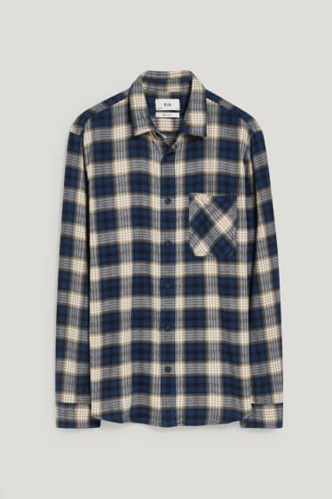 Home - Camisa de franel·la - regular fit - Kent - de quadres - blau/beix