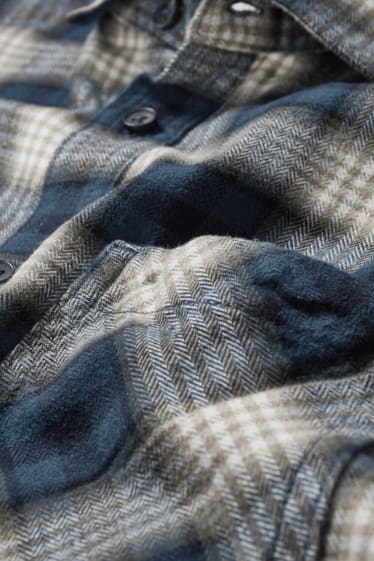 Home - Camisa de franel·la - regular fit - Kent - de quadres - blau/beix