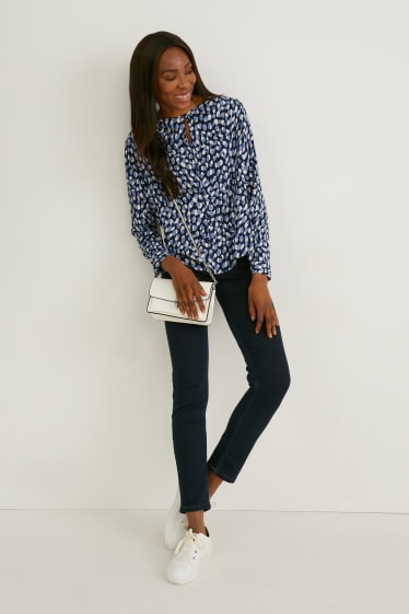 Damen - Bluse - gemustert - blau / dunkelblau