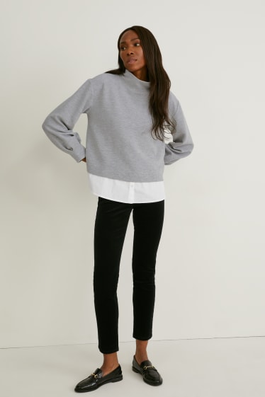 Damen - Sweatshirt - 2-in-1-Look - hellgrau-melange