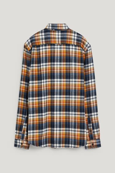 Uomo - Camicia di flanella - regular fit - button-down - a quadretti - arancione / blu scuro