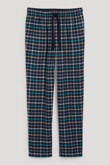 Uomo - Pantaloni pigiama di flanella - a quadretti - blu scuro