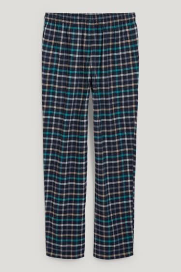 Uomo - Pantaloni pigiama di flanella - a quadretti - blu scuro