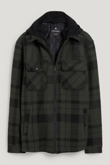 Clockhouse Boys - CLOCKHOUSE - giacca camicia con cappuccio - a quadretti - verde scuro / nero