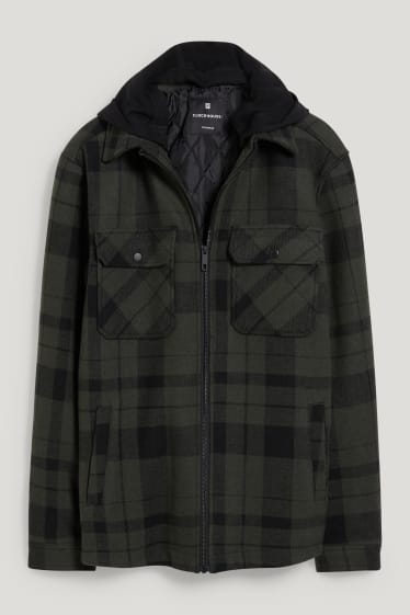 Clockhouse Boys - CLOCKHOUSE - giacca camicia con cappuccio - a quadretti - verde scuro / nero
