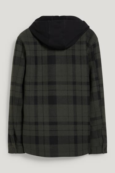 Clockhouse Boys - CLOCKHOUSE - giacca camicia con cappuccio - a quadretti - verde scuro / nero