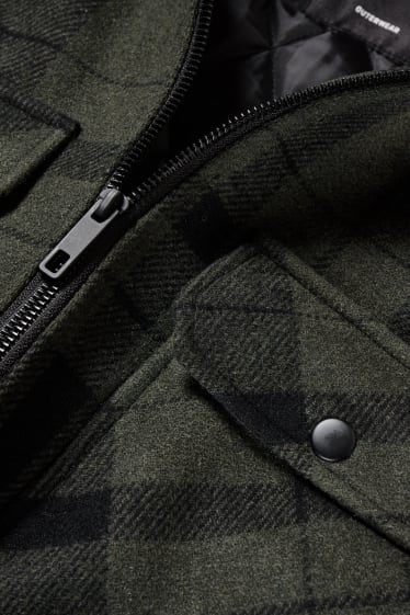 Clockhouse Boys - CLOCKHOUSE - giacca camicia con cappuccio - a quadretti - verde scuro / nero