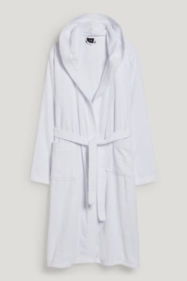 Herren - Frottee-Bademantel mit Kapuze - weiss