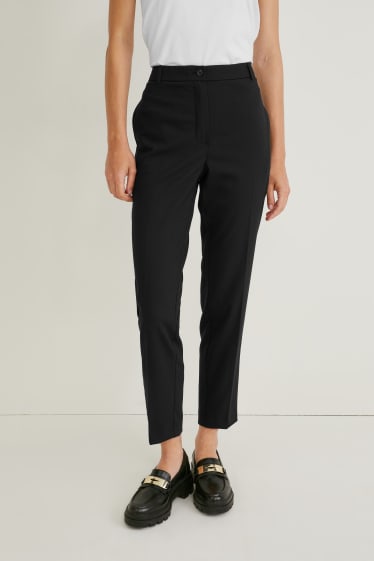 Women - Business trousers - mid-rise waist - slim fit - black