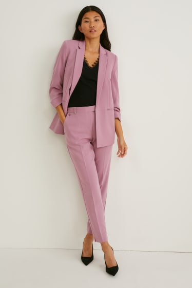 Femmes - Pantalon en toile - mid waist - slim fit - rose foncé