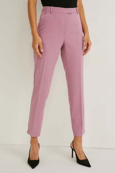 Femmes - Pantalon en toile - mid waist - slim fit - rose foncé