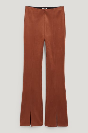 Femmes - Pantalon - high waist - flared - similisuède - marron