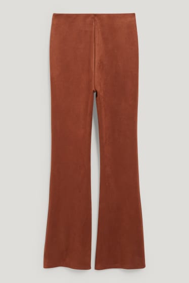 Femmes - Pantalon - high waist - flared - similisuède - marron