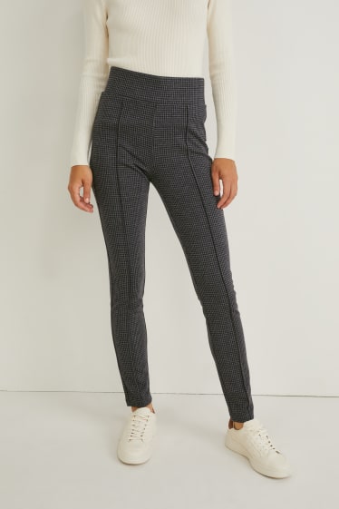 Donna - Pantaloni di jersey - skinny fit - a quadretti - grigio melange
