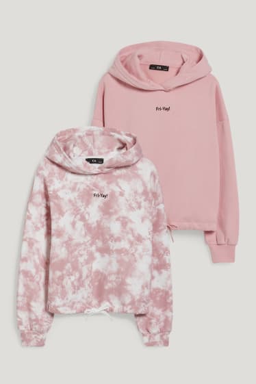 Bambine: - Taglie estese - confezione da 2 - felpa con cappuccio - bianco / rosa