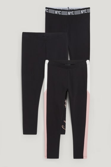 Kids Girls - Uitgebreide maten - set van 3 - thermolegging - zwart