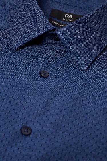 Hommes - Chemise de bureau - slim fit - col kent - facile à repasser - bleu foncé