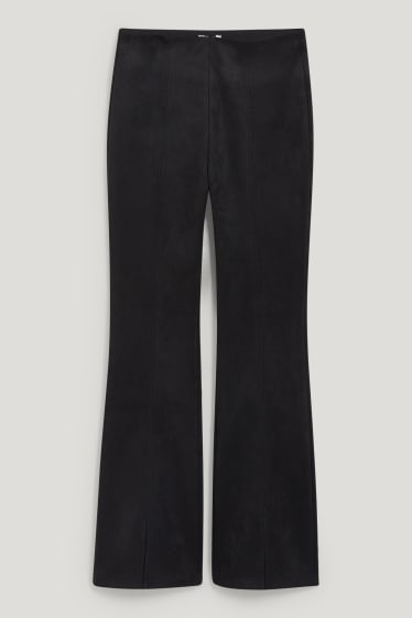 Damen - Hose - High Waist - Flared - Velourslederimitat - recycelt - schwarz