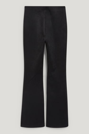 Damen - Hose - High Waist - Flared - Velourslederimitat - recycelt - schwarz