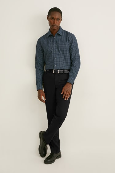 Hommes - Chemise de bureau - slim fit - col kent - facile à repasser - vert foncé / noir