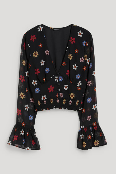 Clockhouse Girls - CLOCKHOUSE - blusa di chiffon dal taglio corto - a fiori - nero