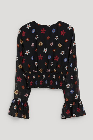 Clockhouse Girls - CLOCKHOUSE - blusa di chiffon dal taglio corto - a fiori - nero