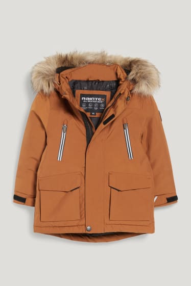 Garçons - Veste à capuche, dotée d'une garniture de fausse fourrure - havane