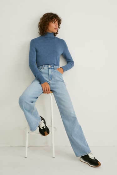 Donna - Maglione a dolcevita - blu melange