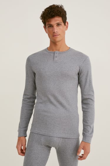 Uomo - Maglia intima termica - a coste fini - grigio melange