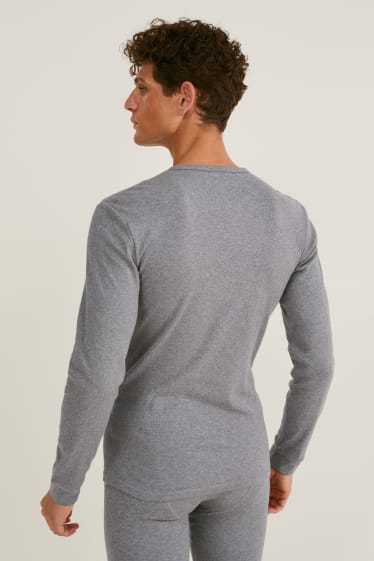 Uomo - Maglia intima termica - a coste fini - grigio melange
