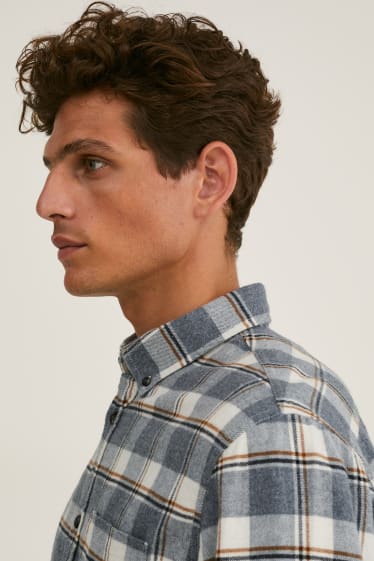 Uomo - Camicia in flanella - regular fit - button down - quadri - bianco / grigio