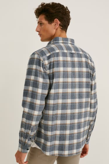Uomo - Camicia in flanella - regular fit - button down - quadri - bianco / grigio